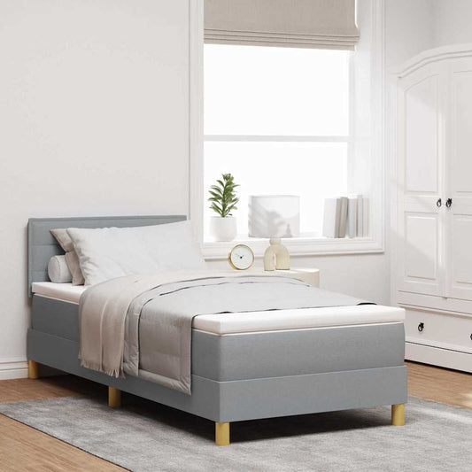 Box Spring Seng Med Madras Lysegrå 90 X 200 Cm Stof - Hovedbillede