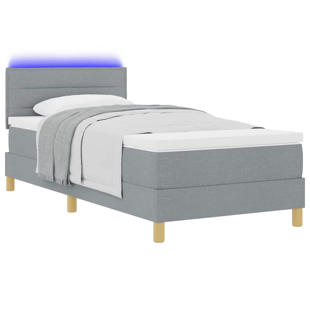 Box Spring Seng Med Madras Lysegrå 90 X 200 Cm Stof - Billede 3