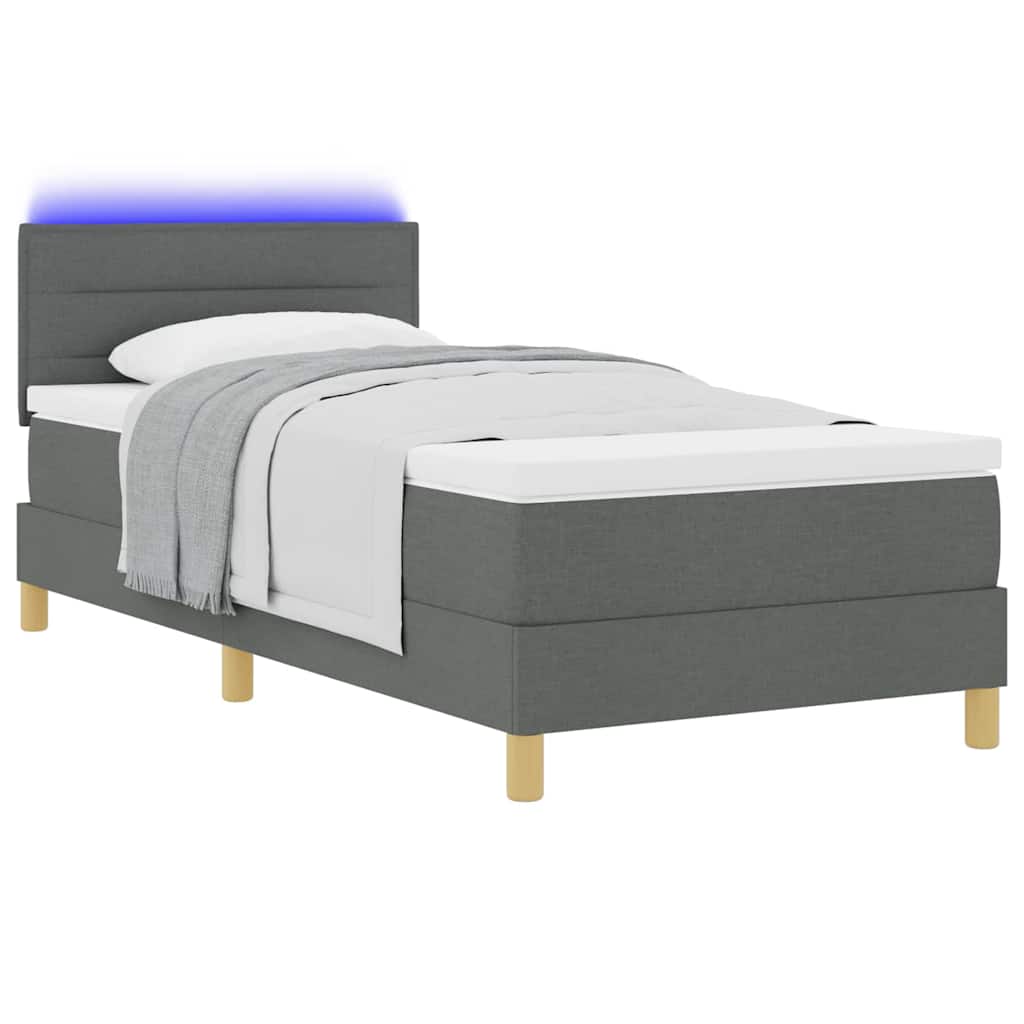 Box Spring Seng Med Madras Mørkegrå 90 X 200 Cm Stof - Billede 3