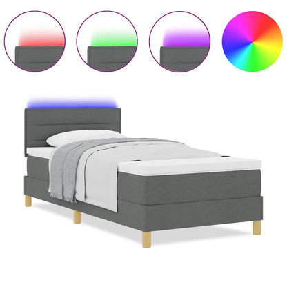 Box Spring Seng Med Madras Mørkegrå 90 X 200 Cm Stof - Billede 4
