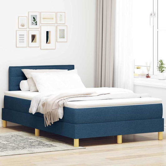 Box Spring Seng Med Madras Med Hovedgærde Blå 120 X 200 Cm Stof - Hovedbillede
