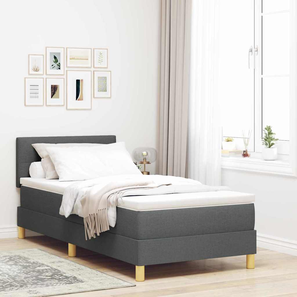 Box Spring Seng Med Madras Mørkegrå 90 X 190 Cm Stof - Hovedbillede