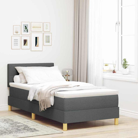 Box Spring Seng Med Madras Mørkegrå 90 X 190 Cm Stof - Hovedbillede