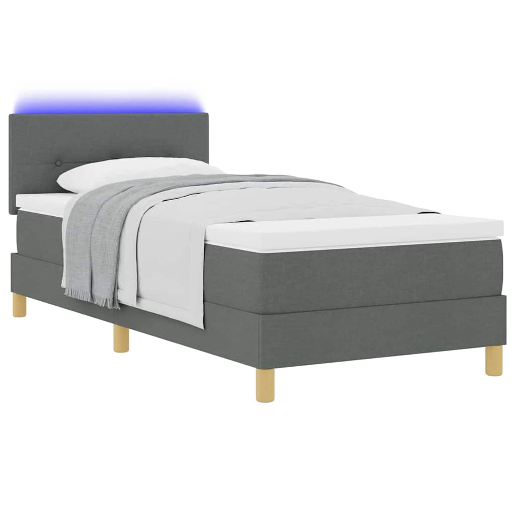 Box Spring Seng Med Madras Mørkegrå 90 X 190 Cm Stof - Billede 3