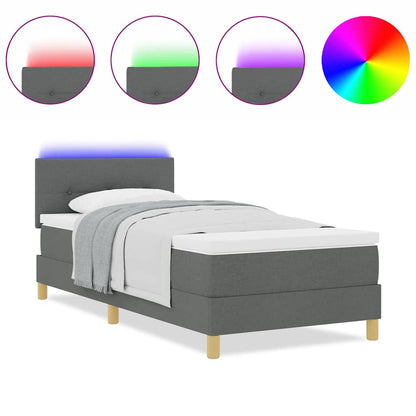 Box Spring Seng Med Madras Mørkegrå 90 X 190 Cm Stof - Billede 4