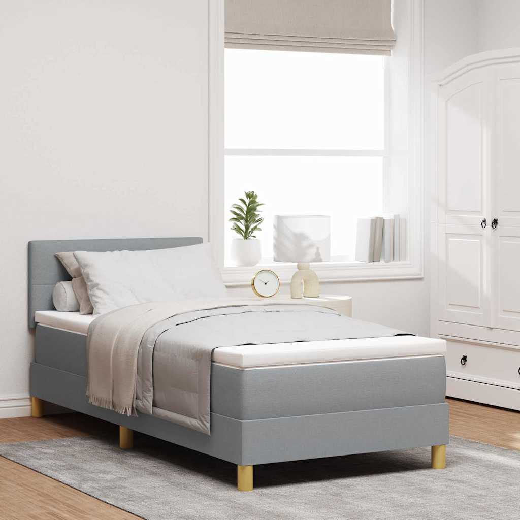 Box Spring Seng Med Madras Lysegrå 90 X 200 Cm Stof - Hovedbillede