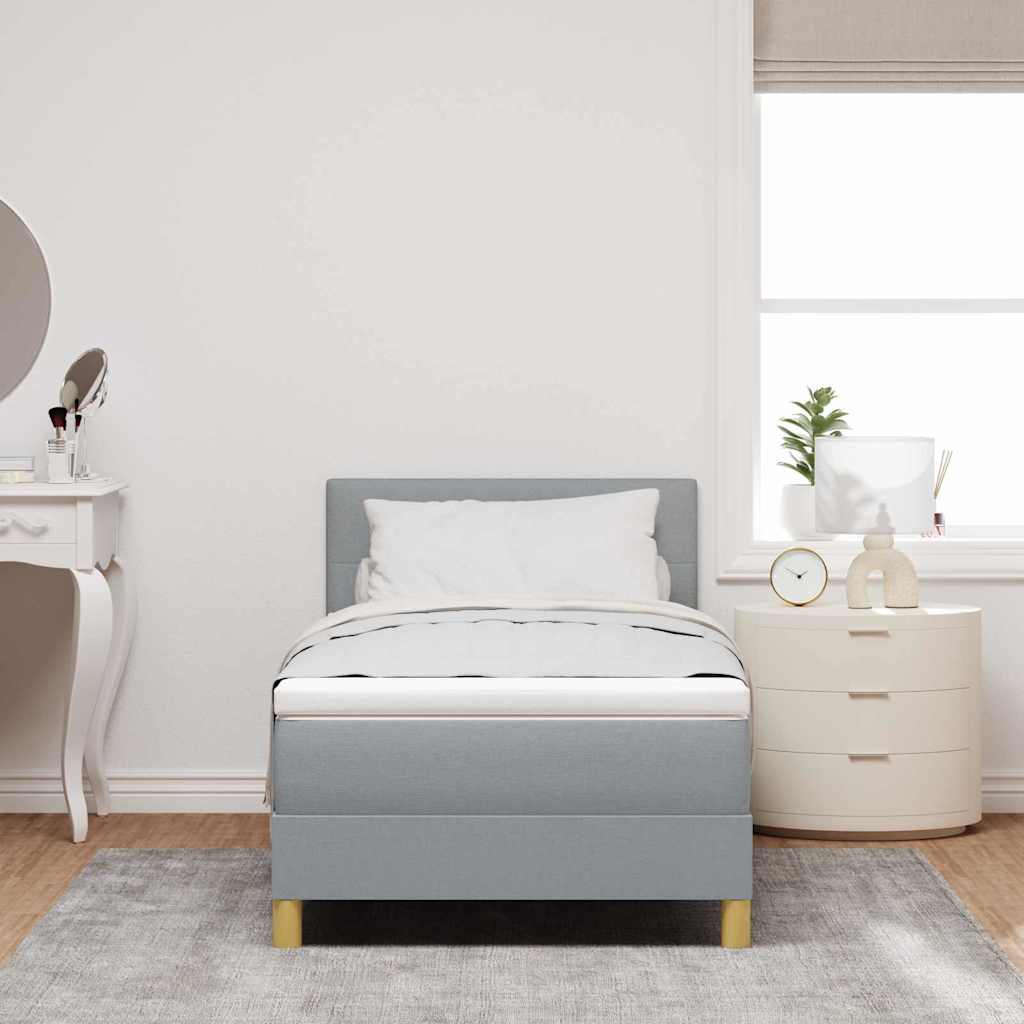 Box Spring Seng Med Madras Lysegrå 90 X 200 Cm Stof - Billede 5