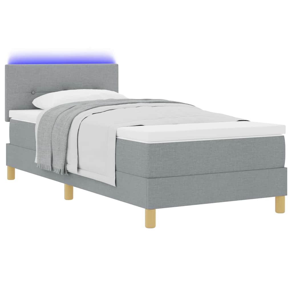 Box Spring Seng Med Madras Lysegrå 90 X 200 Cm Stof - Billede 3