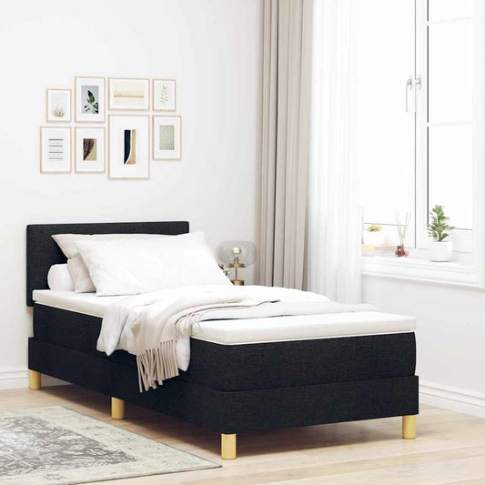 Box Spring Seng Med Madras Med Hovedgærde Sort 90 X 200 Cm Stof - Hovedbillede