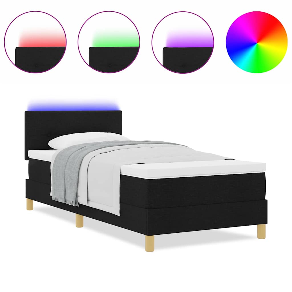 Box Spring Seng Med Madras Med Hovedgærde Sort 90 X 200 Cm Stof - Billede 4