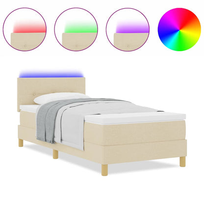 Box Spring Seng Med Madras Creme 90 X 200 Cm Stof - Billede 4