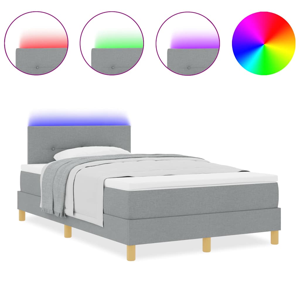 Box Spring Seng Med Madras Lysegrå 120 X 190 Cm Stof - Billede 4