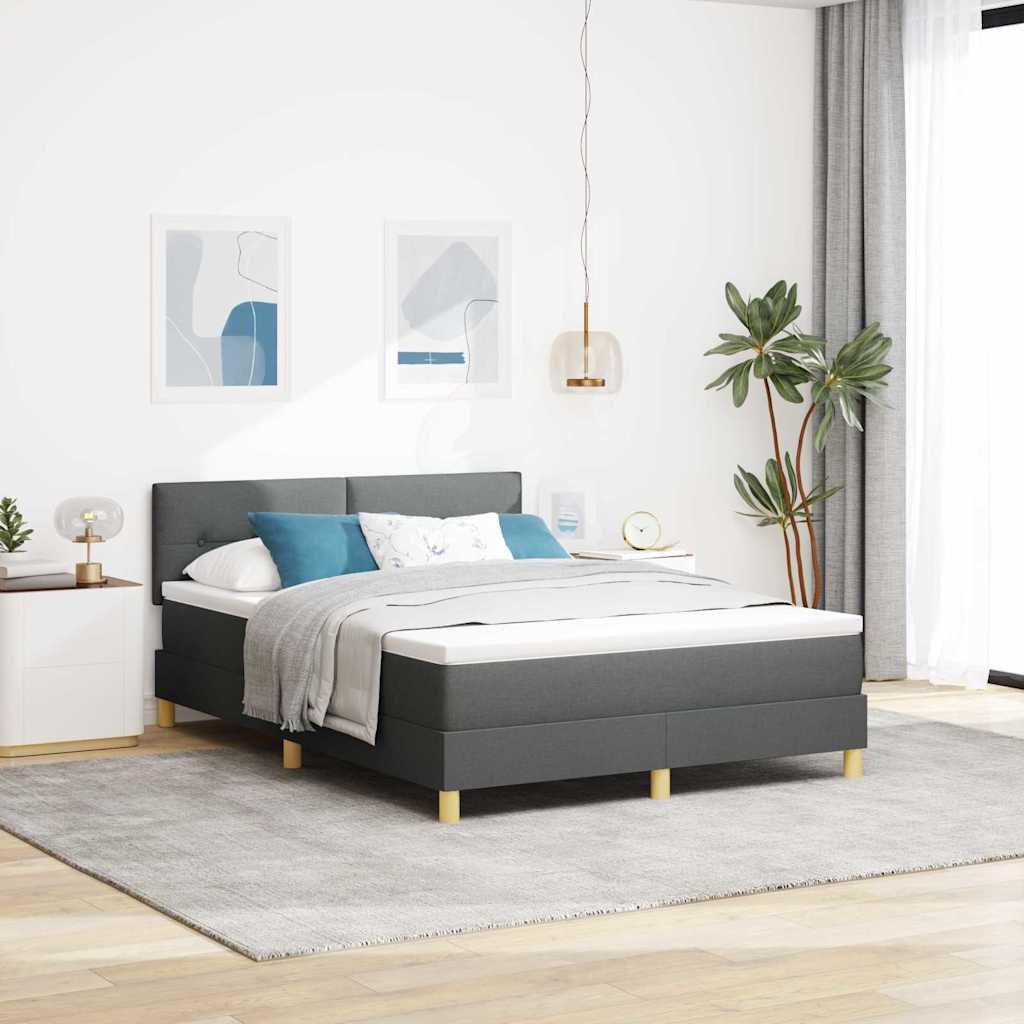 Box Spring Seng Med Madras Mørkegrå 160 X 200 Cm Stof - Hovedbillede