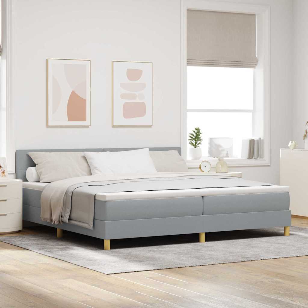 Box Spring Seng Med Madras Lysegrå 200 X 200 Cm Stof - Hovedbillede