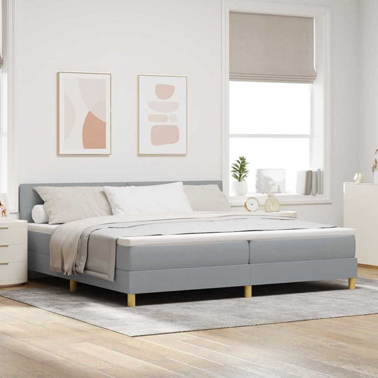 Box Spring Seng Med Madras Lysegrå 200 X 200 Cm Stof - Hovedbillede