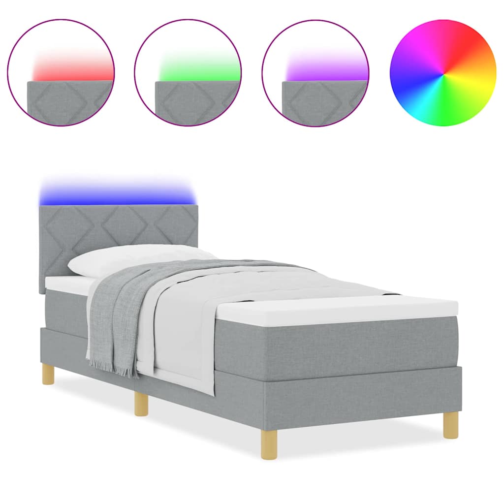 Box Spring Seng Med Madras Lysegrå 80 X 200 Cm Stof - Billede 4