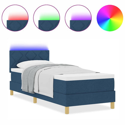 Box Spring Seng Med Madras Med Hovedgærde Blå 80 X 200 Cm Stof - Billede 4