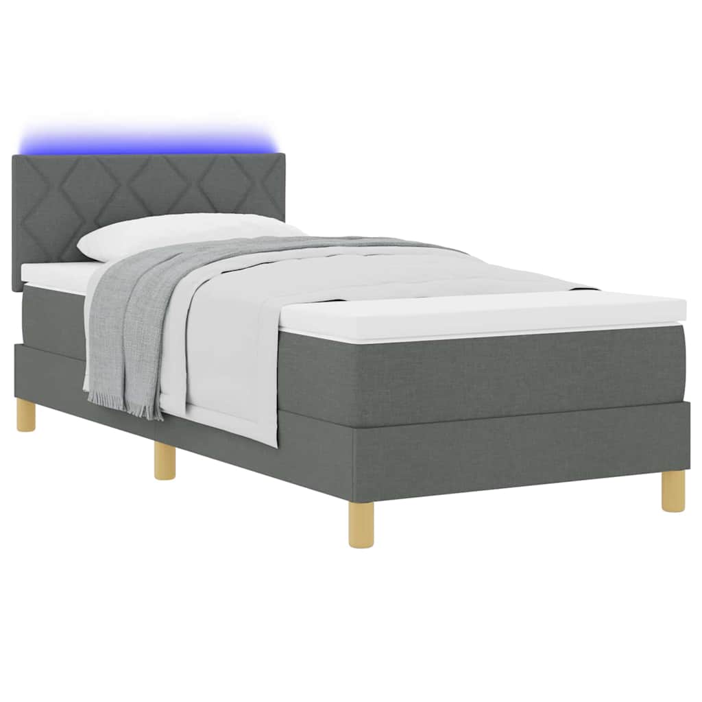 Box Spring Seng Med Madras Mørkegrå 90 X 190 Cm Stof - Billede 3
