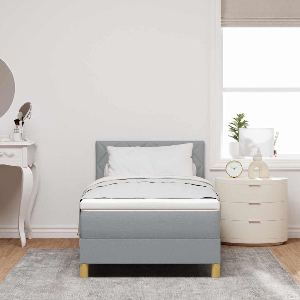 Box Spring Seng Med Madras Lysegrå 90 X 200 Cm Stof - Billede 5