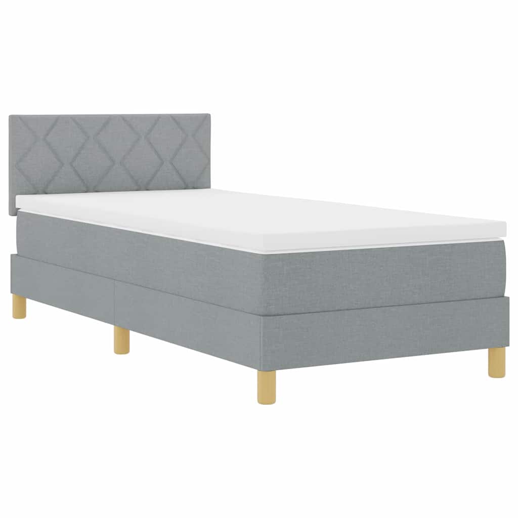 Box Spring Seng Med Madras Lysegrå 90 X 200 Cm Stof - Billede 2