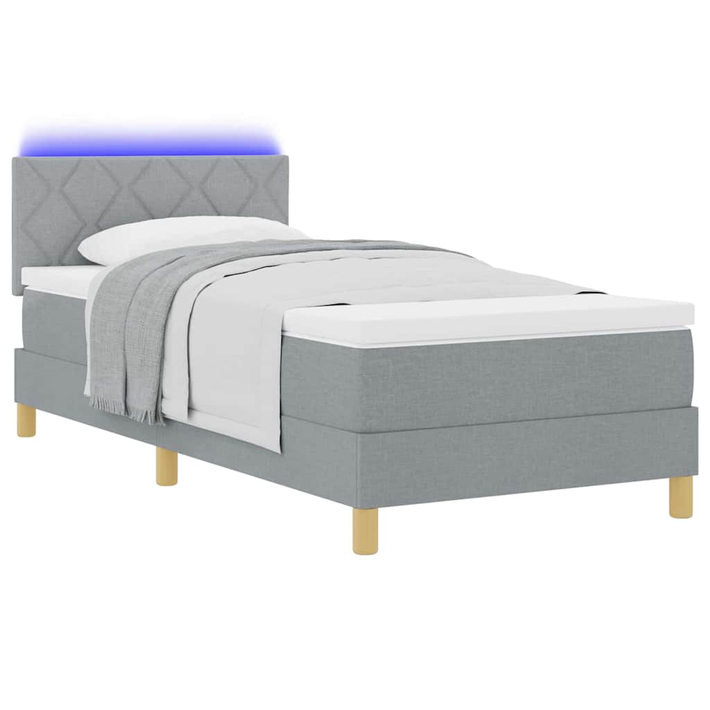 Box Spring Seng Med Madras Lysegrå 90 X 200 Cm Stof - Billede 3