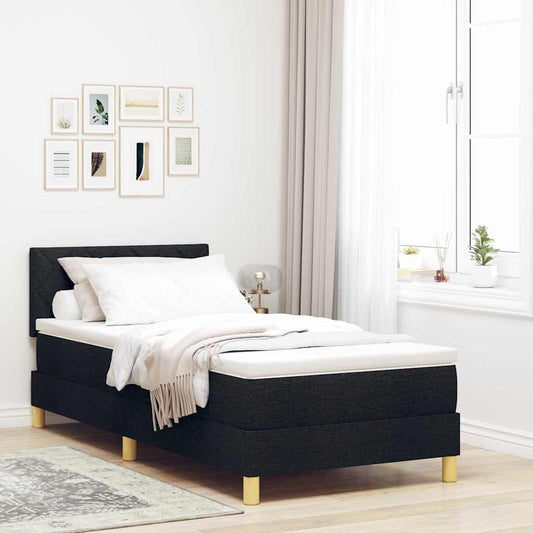 Box Spring Seng Med Madras Med Hovedgærde Sort 90 X 200 Cm Stof - Hovedbillede