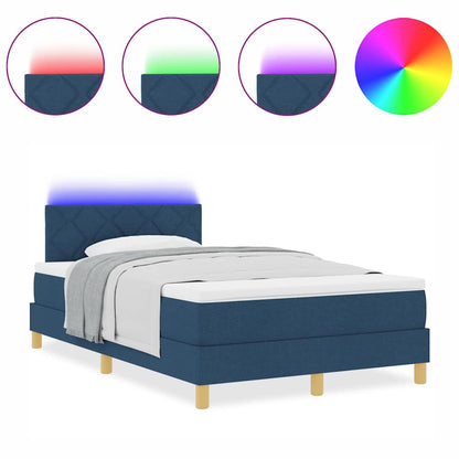 Box Spring Seng Med Madras Med Hovedgærde Blå 120 X 190 Cm Stof - Billede 4