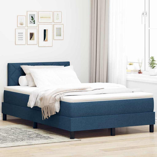 Box Spring Seng Med Madras Med Hovedgærde Blå 120 X 200 Cm Stof - Hovedbillede