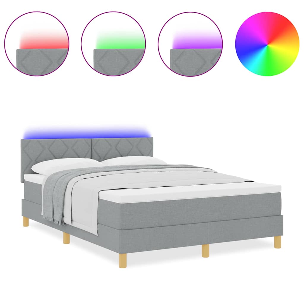 Box Spring Seng Med Madras Lysegrå 140 X 190 Cm Stof - Billede 4