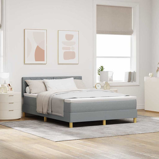 Box Spring Seng Med Madras Lysegrå 140 X 200 Cm Stof - Hovedbillede