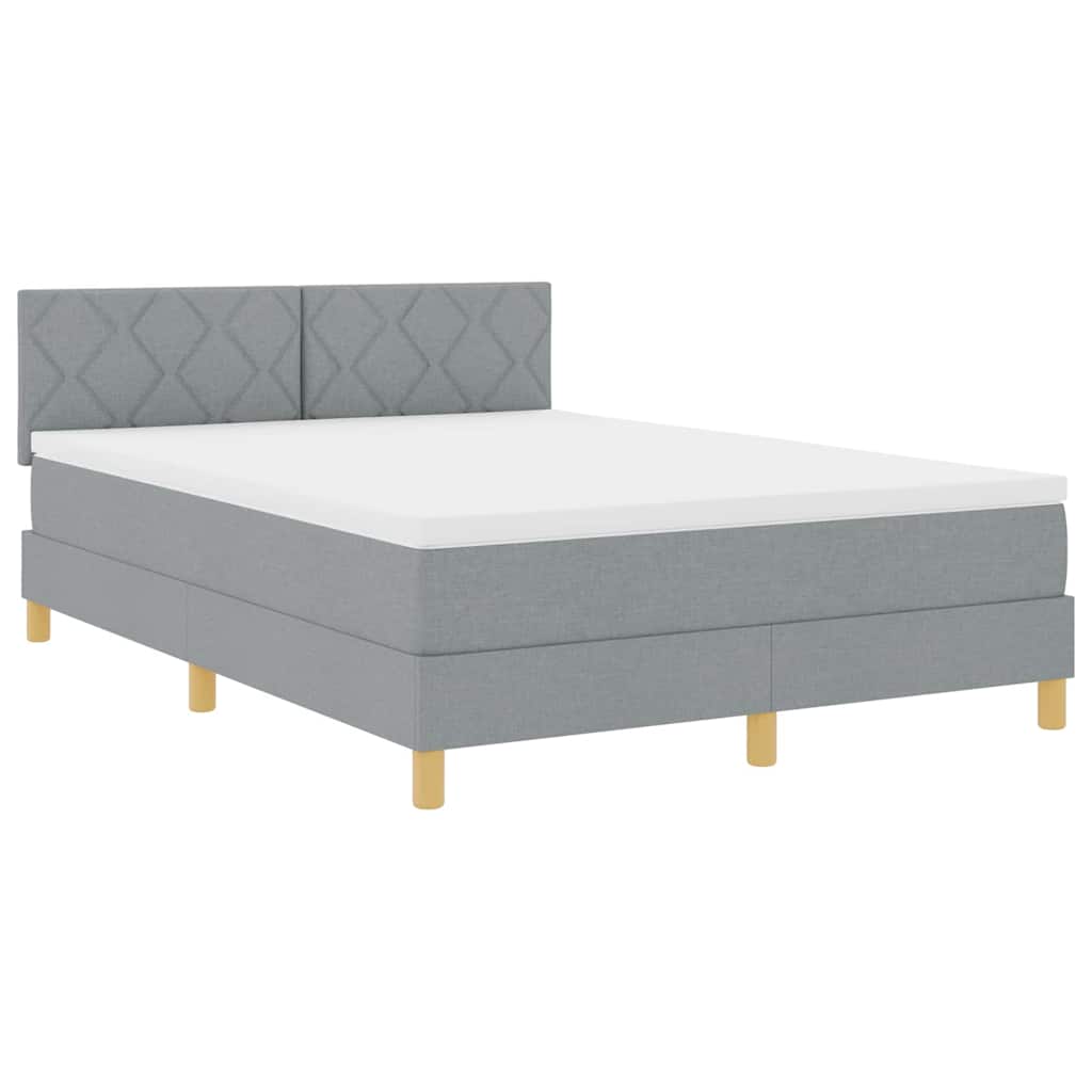 Box Spring Seng Med Madras Lysegrå 140 X 200 Cm Stof - Billede 2