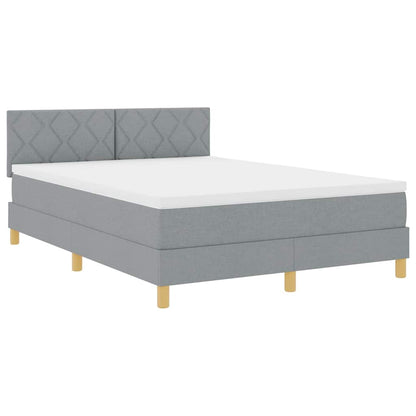 Box Spring Seng Med Madras Lysegrå 140 X 200 Cm Stof - Billede 2