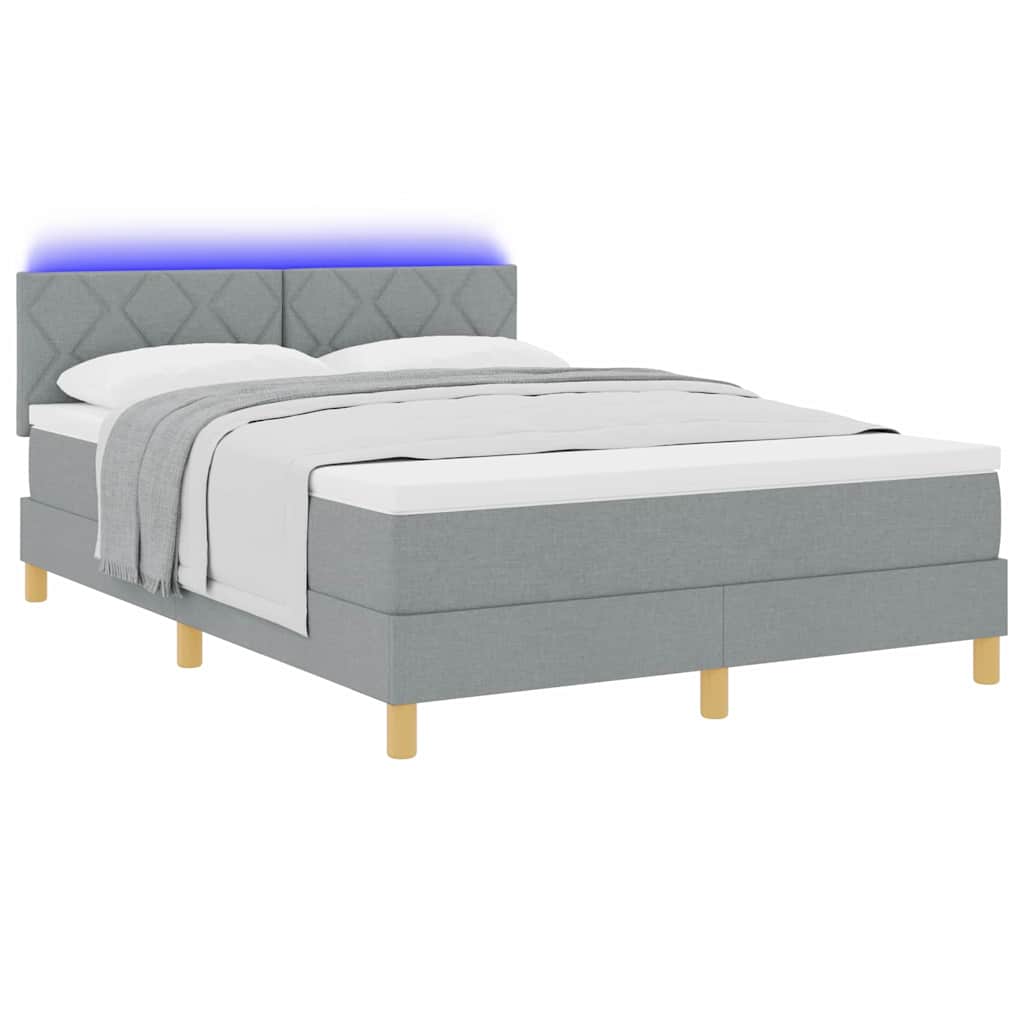 Box Spring Seng Med Madras Lysegrå 140 X 200 Cm Stof - Billede 3