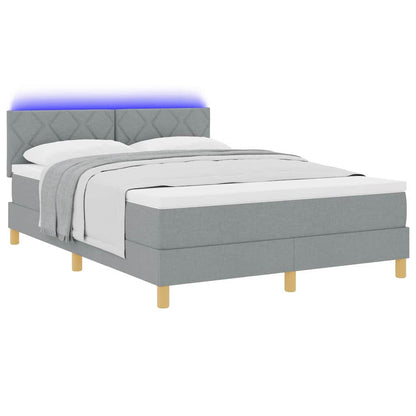 Box Spring Seng Med Madras Lysegrå 140 X 200 Cm Stof - Billede 3