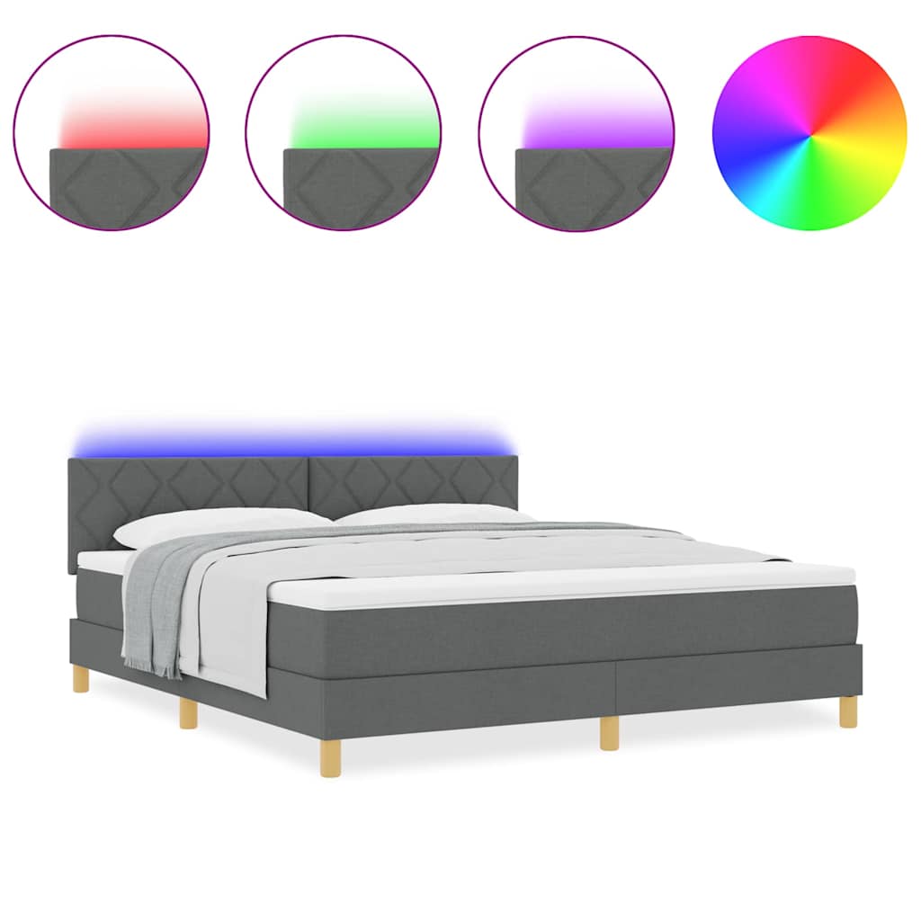 Box Spring Seng Med Madras Mørkegrå 180 X 200 Cm Stof - Billede 4