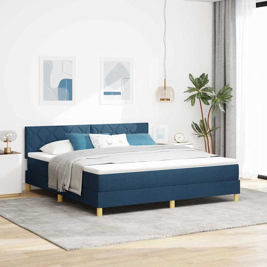 Box Spring Seng Med Madras Med Hovedgærde Blå 180 X 200 Cm Stof - Hovedbillede
