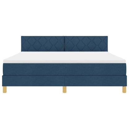 Box Spring Seng Med Madras Med Hovedgærde Blå 180 X 200 Cm Stof - Billede 8