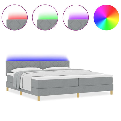 Box Spring Seng Med Madras Lysegrå 200 X 200 Cm Stof - Billede 4