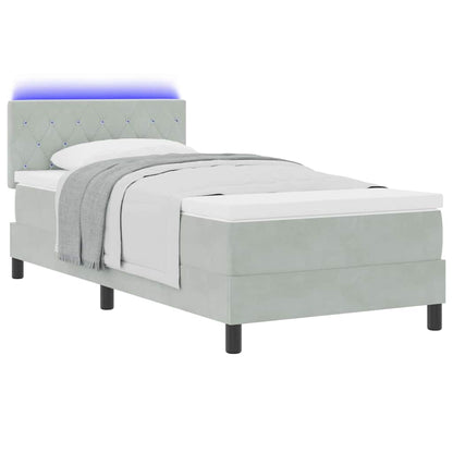 Box Spring Seng Med Madras Lysegrå 90 X 190 Cm Fløjl - Billede 3