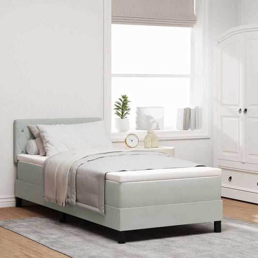 Box Spring Seng Med Madras Lysegrå 90 X 200 Cm Fløjl - Hovedbillede