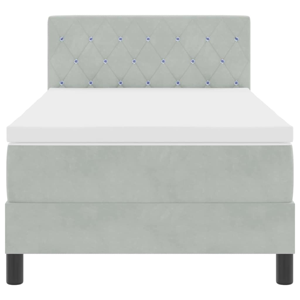 Box Spring Seng Med Madras Lysegrå 90 X 200 Cm Fløjl - Billede 7