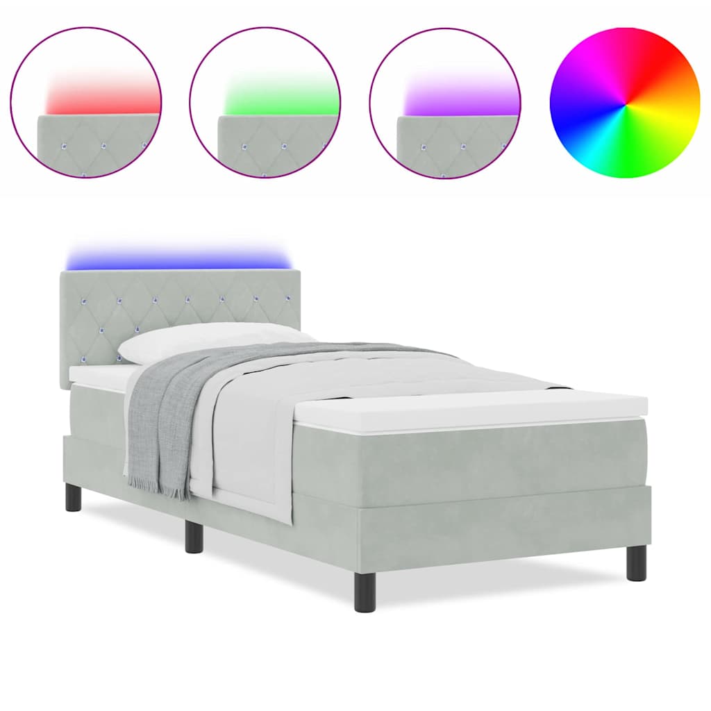 Box Spring Seng Med Madras Lysegrå 90 X 200 Cm Fløjl - Billede 4