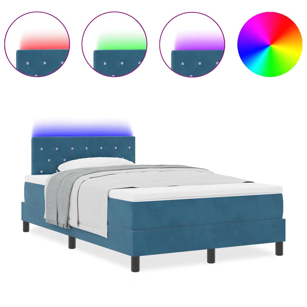 Box Spring Seng Med Hovedgærde Mørkeblå 120 X 190 Cm Fløjl - Billede 4