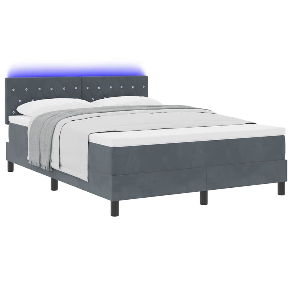 Box Spring Seng Med Madras Mørkegrå 140 X 190 Cm Fløjl - Billede 3
