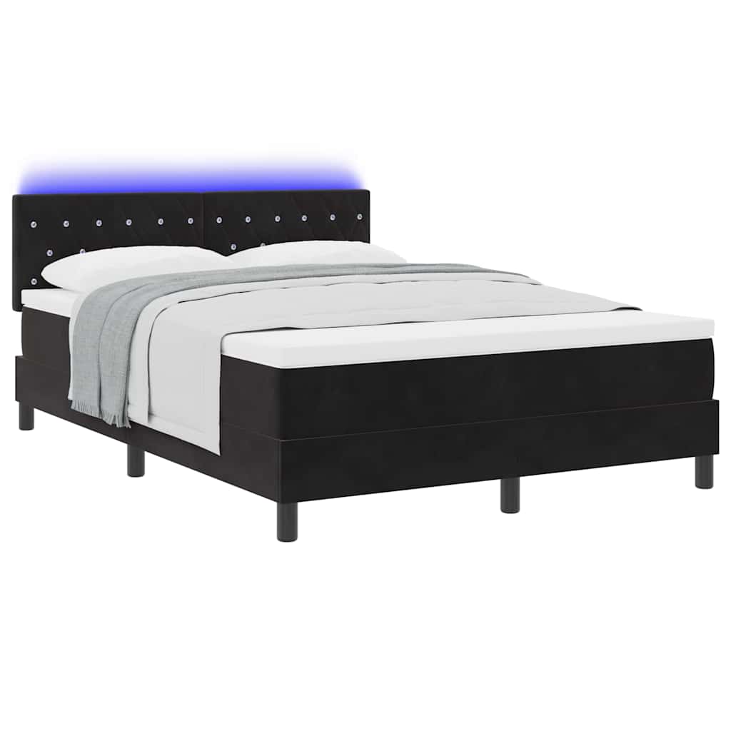 Box Spring Seng Med Madras Sort 140 X 190 Cm Fløjl - Billede 3