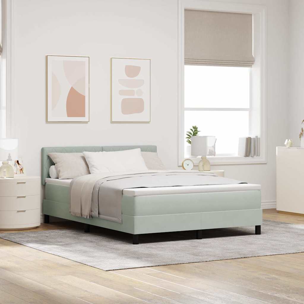Box Spring Seng Med Madras Lysegrå 160 X 200 Cm Fløjl - Hovedbillede