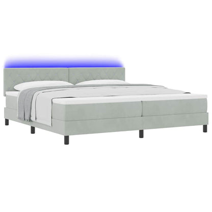 Box Spring Seng Med Madras Lysegrå 200 X 200 Cm Fløjl - Billede 3