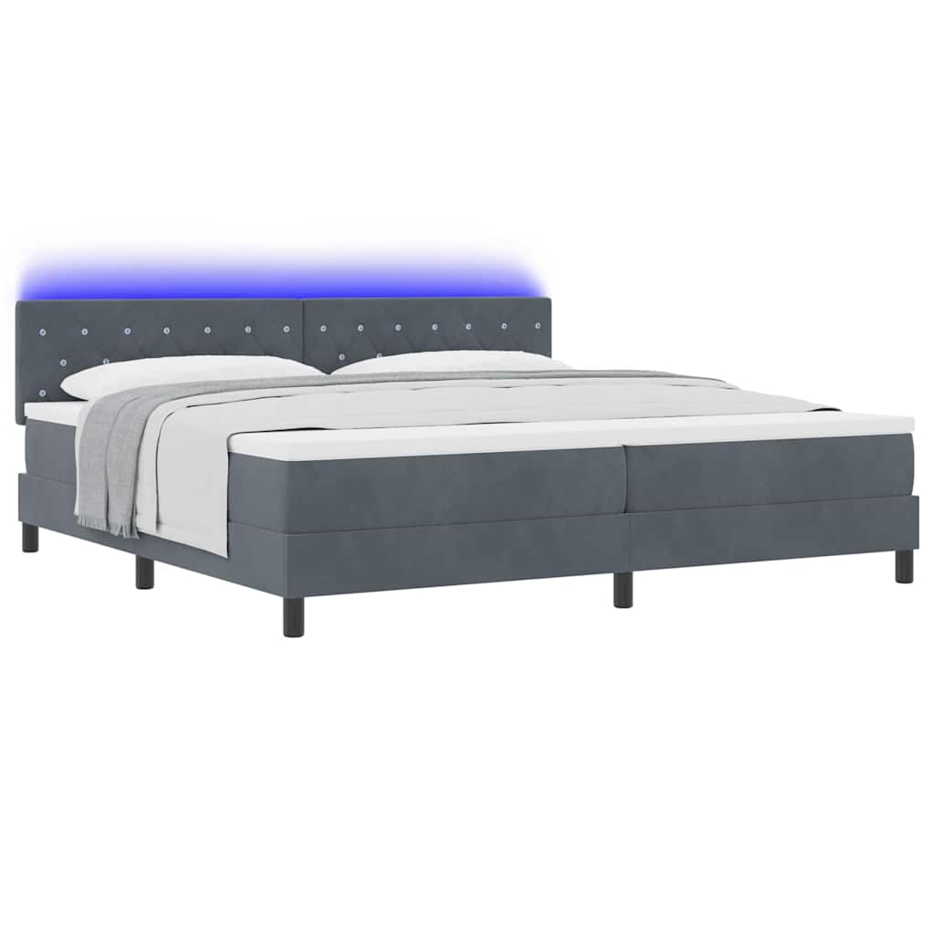 Box Spring Seng Med Madras Mørkegrå 200 X 200 Cm Fløjl - Billede 3