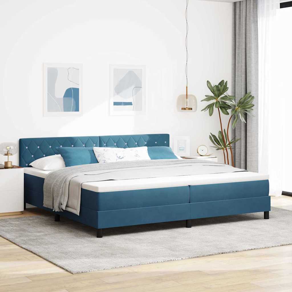 Box Spring Seng Med Hovedgærde Mørkeblå 200 X 200 Cm Fløjl - Hovedbillede