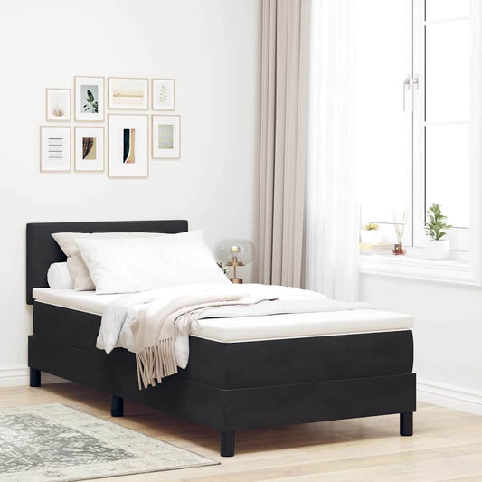 Box Spring Seng Med Madras Sort 90 X 190 Cm Fløjl - Hovedbillede